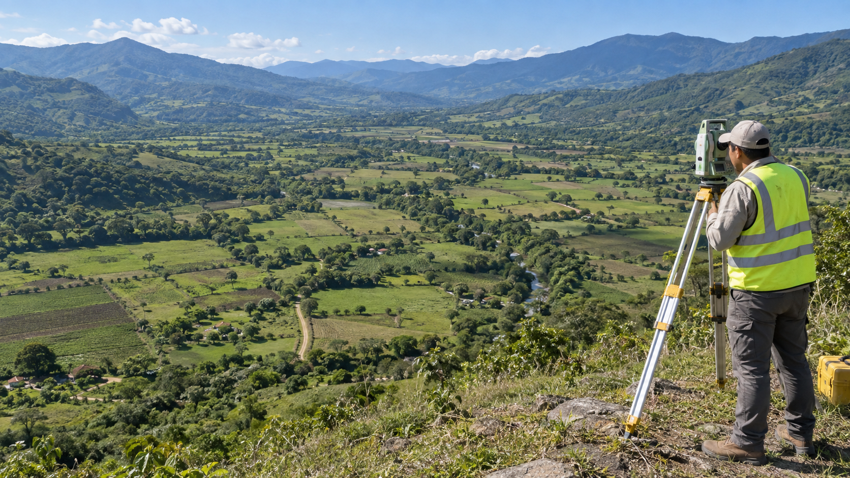 Topógrafo trabajando en un proyecto de terrenos en Honduras